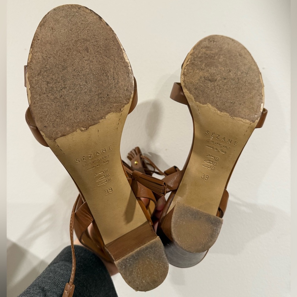 Sezane strappy brown leather high heels, size 39 EU / 8.5 US - Picture 7 of 11